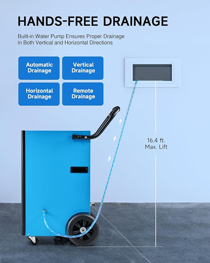 CREWORKS 180 PPD Commercial Dehumidifier, 180 Pint Dehumidifier for Basement w/Built-in Water Pump Wheels Handle, Portable Professional Dehumidification for Warehouse with Auto Defrost Display Panel - Image 2