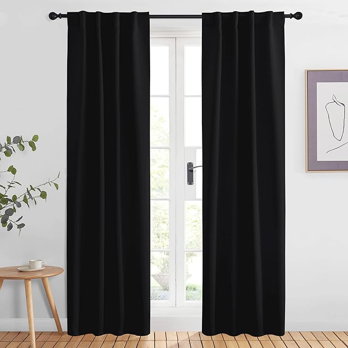 NICETOWN Halloween Black Out Curtain Panels for Bedroom - (Black Color) W34 x L84, 1 Pair, Thermal Insulated Blackout Draperies Window Treatment for Hall Room by NICETOWN