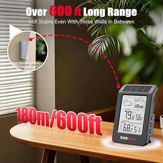 BaldrTherm Wireless Weather Station, Dual-Zone Indoor & Outdoor/Childroom Temp Humidity Monitor, Auto Smart Backlight,Temp/Humidity/Barometric Trend Visualization, Black&White - Image 6