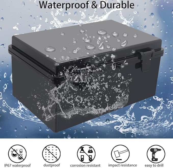 Junction Box, Hinged Black Cover IP67 Waterproof ABS Project Box with Mounting Plate Electrical Box Enclosure with Wall Bracket 11.4 x 7.5 x 5.5inch(290x190x140mm) - Image 2