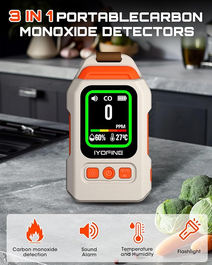 Portable Carbon Monoxide Detector for Travel, 300H Standby, CO Detector with Magnetic Back, Rechargeable 3-in-1 CO Monitor with Audible & Visual Alarm for Camping, Hotel, Car & RV (White) - Image 3