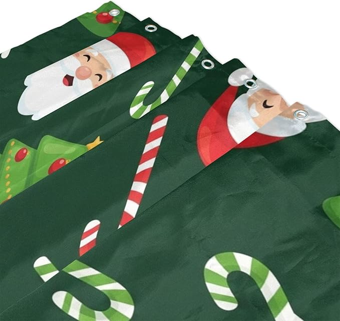 Christmas Green Santa Shower Curtain Liner 72×72 inch for Bathroom Curtain Anti Mold Shower Curtain with Hooks Bathroom Accessories - Image 3