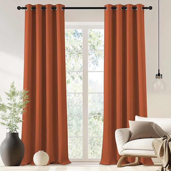 NICETOWN Blackout Drapery Curtain Panel 90 inches Long - Window Treatment Thermal Insulated Grommet Blackout Curtain/Drape for Bedroom Living Room (Burnt Orange, 1 Panel, 46 by 90 inches) by NICETOWN