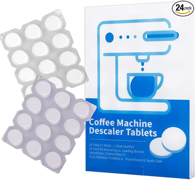 Coffee Descaler Tablets - 24 Count Universal Cleaner for Keurig, Nespresso, Descaling Solution for All Single Serve & Drip Coffee Makers - 1 Year Supply, 3X Faster Acting Coffee Maker Cleaner by Unknown