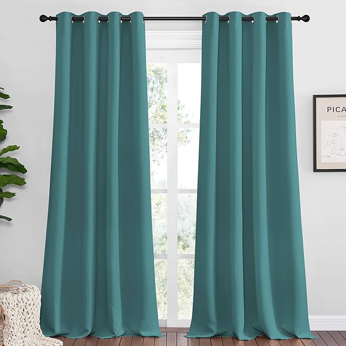 NICETOWN Sea Teal Blackout Curtains 102 inches Length for Living Room, 2 Panels, 55" Wide, Thermal Insulated Long Drapes for Large Window by NICETOWN