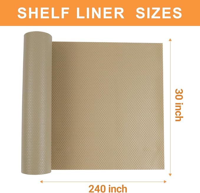 Cabinet Shelf Liner 30-inch Wide: Large Waterproof Cabinets Drawers Liners 30 in x 240 in - Khaki Non-Adhesive Easy to Cut Under Sink Mat for Cupboard - Image 8