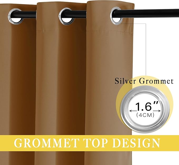 NICETOWN Sliding Door Curtains 84 inches Long, Grommet Blackout Thermal Patio Door Curtain Room Divider Darkening Sound Reducing for Room Divider (1 Panel, Gold Brown, W80 x L84) - Image 2