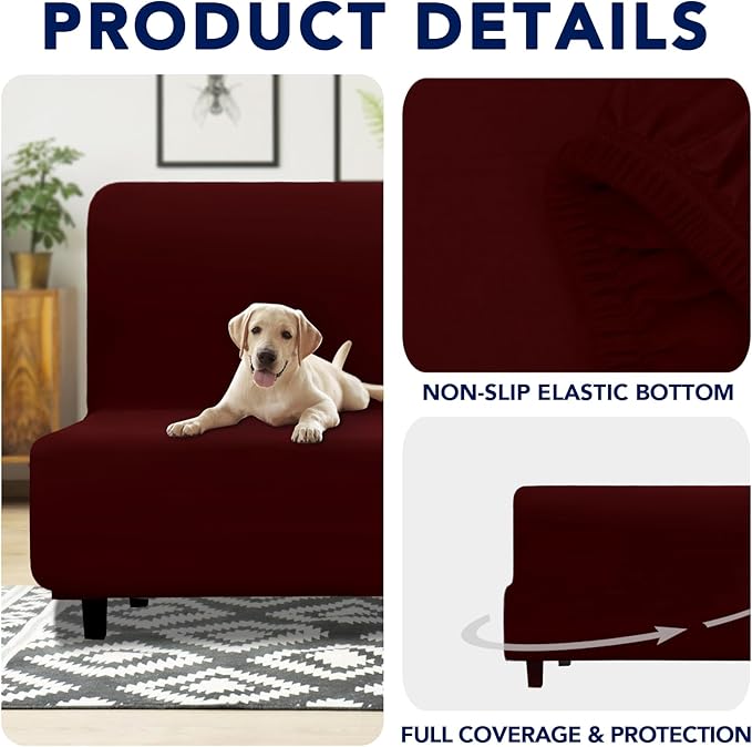 PureFit 100% Dual Waterproof Futon Cover, Couch Cover - Stretch Non Slip Fleece Sofa Covers Washable, Leakproof Furniture Protector for Kids, Pets, Dog (Futon, Wine) - Image 4