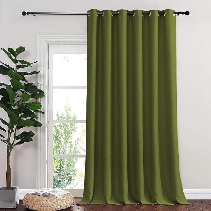 NICETOWN Blackout Sliding Glass Door Curtains, Room Darkening Thermal Insulated Curtains for Living Room Bedroom, Extra Wide Window Drapes, 1 Panel, W80 x L118, Olive Green by NICETOWN