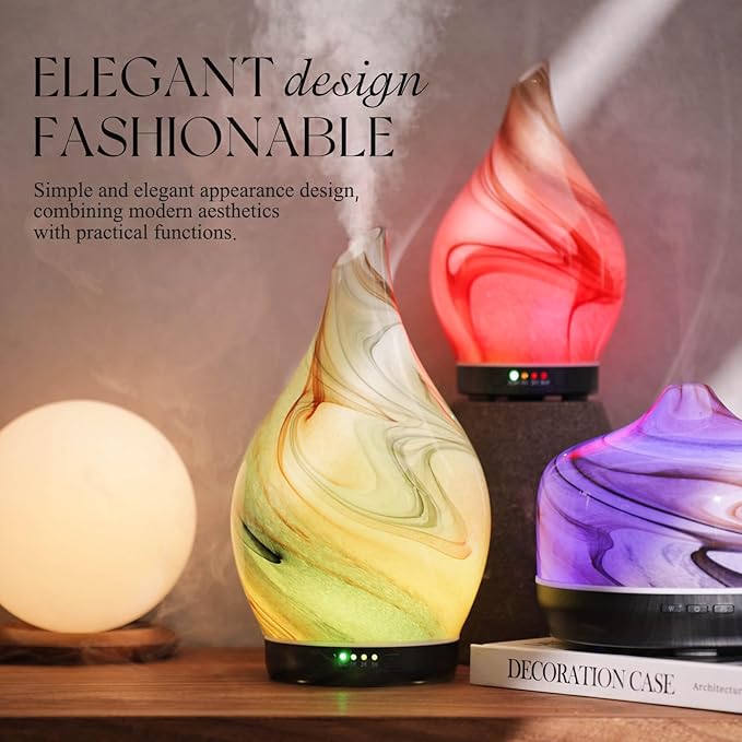 Porseme 280ml Essential Oil Diffuser Glass Color Changing Aroma Air Diffusers Aromatherapy Ultrasonic Cool Mist Humidifier 7 Running Hours Waterless Auto-Off for Sleeping, Yoga, Spa (Jupiter) - Image 4