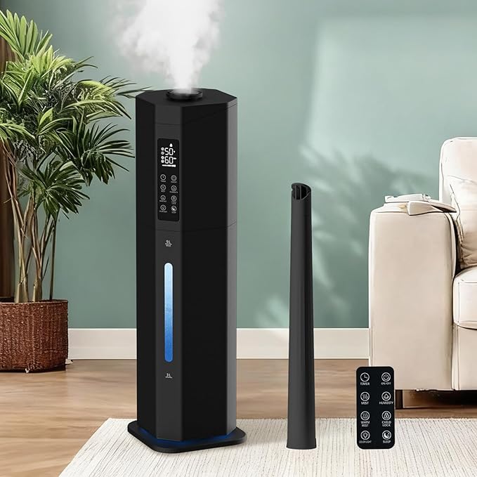 Humidifiers for Bedroom - GloryAir 2.38Gal/9L Top Fill Warm & Cool Mist Humidifier for Large Room 750ft² with Auto Mode 7-Color Light, Humidistat, Quiet Humidifier for Plants Baby Adults Home & Office by PeaceCozinessComfortable