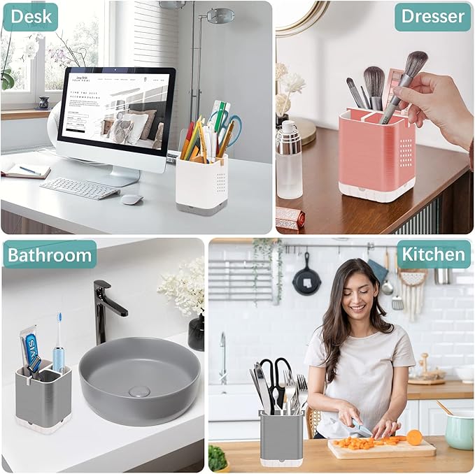 Boperzi Toothbrush Holder Toothpaste Organizer Drainage for Bathroom Vanity, Detachable Anti-Slip Brushed Nickel Toothpaste Storage Caddy 3 Slots with Drainage Holes for Makeup Brush Razor Stand - Image 6