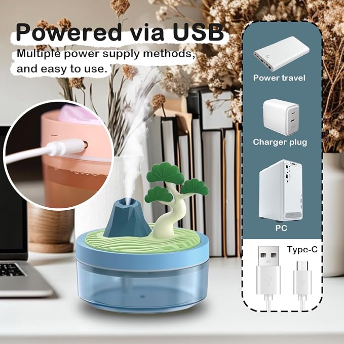 Cute Mini Humidifier 320mL Cool Mist Humidifie mute with 2 Mist Modes, for Home/Nursery/Office, Portable Mini Air Moisturizer,rechargeable mini humidifier(Coconut tree) - Image 3