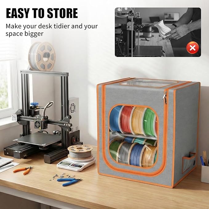 3D Printer Filament Storage Box- 2 Tiers Metal Filament Storage Rack with Trans Cover,with LED Strip Lights Holds Up to 24 Rolls of Filaments for Home, Studio，Waterproof & Dustproof Filament Tent - Image 2