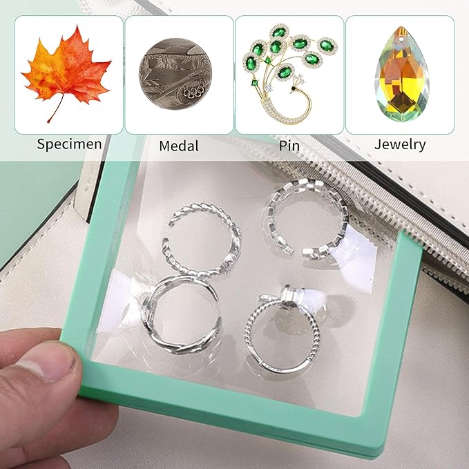 20 Pcs 3D Floating Display Case 3.5x3.5x0.8inch, Challenge Coin Display,Transparent PE Jewelry Storage Box,Floating Display Holder Stands for Antique Challenge Coins Medallion Stamps(Blue Green White) - Image 6
