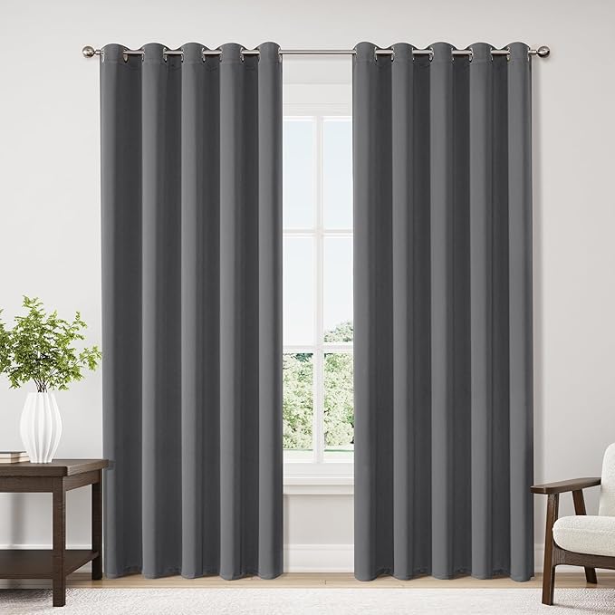 ChrisDowa Blackout Curtains 70 inches Wide for Bedroom - 2 Panels Set Extra Wide Grommet Thermal Insulated Room Darkening Curtains for Living Room (Grey, 70 x 84 Inch) by ChrisDowa