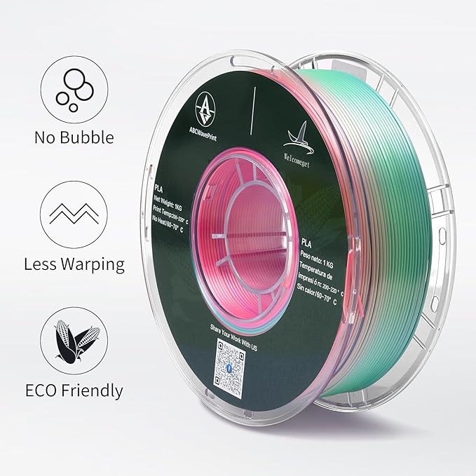 Rainbow PLA Filament, Multicolor Gradient Silk PLA Filament, Dimensional Accuracy +/- 0.02 mm, 1kg Spool(2.2lbs), 1.75 mm, Rainbow Memphis - Image 5