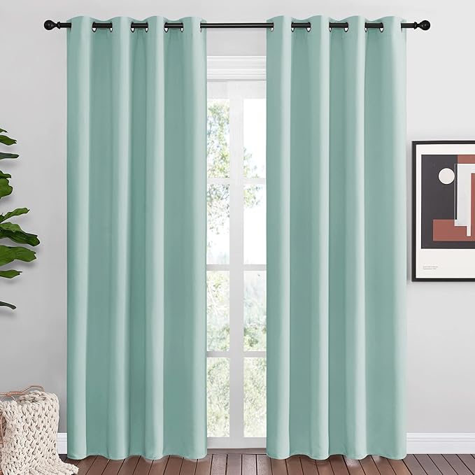 NICETOWN Aqua Blue Blackout Curtains 86" Long for Office, Dining Room, Guest Room, Sound Reducing Heat and Cold Block Curtain Panels for Modern Room Decorative (55" Wide by 86" Long, 2 Pieces) by NICETOWN