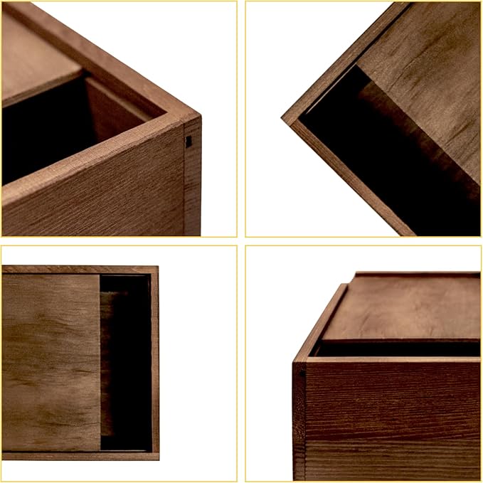 Large Wooden Box - 8x8x4 Inch Solid Wood Slide-Top Storage Box, Wooden Keepsake Chest with Lid, Decorative Wood Box for Jewelry Organizer, Photo Memory Storage, Vintage Home Decor - Image 7