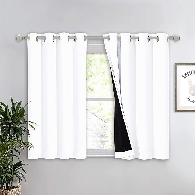 NICETOWN White 100% Blackout Curtain 45 inches Long, 2 Thick Layers Completely Blackout Window Treatment Thermal Insulated Lined Drape for Small Window (1 Panel, 52 inches Width Each Panel) by NICETOWN