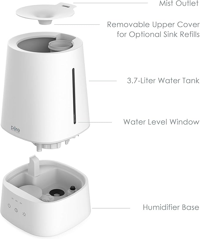 Pure Enrichment HUME Max - Easy Top-Fill Ultrasonic Cool Mist Humidifier, 3.7-L (1 Gallon) Water Tank, 3 Mist Settings, & Auto Shut-Off Timer - Ideal for Large Bedrooms, Nurseries & Dry Areas (White) - Image 5