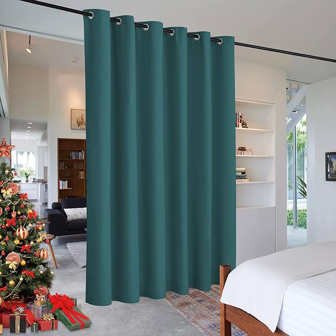 RYB HOME Room Divider Curtains Thermal Insulated Room Darkening Privacy Panels Noise Reduce Home Partitions for Fitting Room Shortage Backdrop, 9 ft Tall x 10 ft Wide, Teal, 1 Panel by RYBHOME