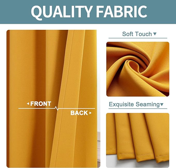 ChrisDowa Room Darkening Curtains 90 Inches Long 2 Panels Set for Living Room, Grommet Thermal Insulated Blackout Curtains for Bedroom (Mustard Yellow, 52 x 90 Inch) - Image 3