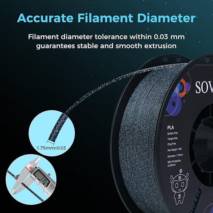 Sovol 3D Printer Luminous Filament, Glow in The Dark PLA 1kg (2.2 lbs) Spool 3D Printing Materials, Dimensional Accuracy +/- 0.03 mm, 1.75 mm, Shiny Blue - Image 5