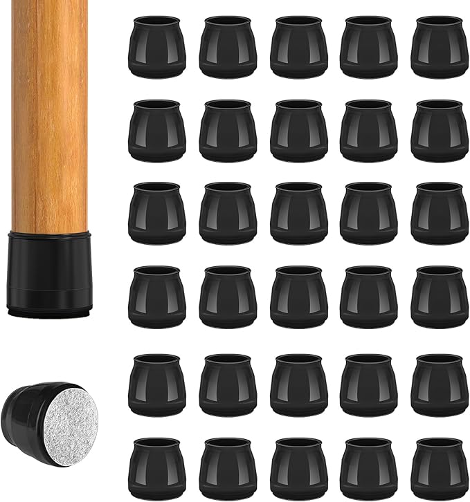 36pcs Round Chair Leg Floor Protectors, Felt Pads Chair Leg Protectors for Hardwood Floors, Silicone Furniture Feet Cups Covers Felt Pads, Prevents Scratches & Reduce Noise, Black, Small by BAIPOK