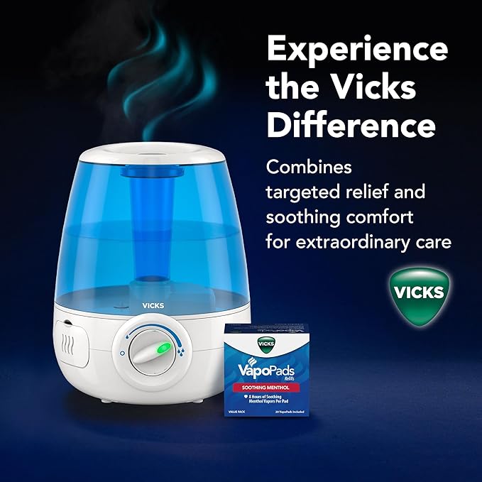 Vicks Filter-Free Ultrasonic Humidifier, Recommended by Pediatricians*, 1.2 Gal Ultrasonic Cool Mist Humidifiers for Bedrooms & Kids Rooms, Works with Vicks VapoPads - Image 6