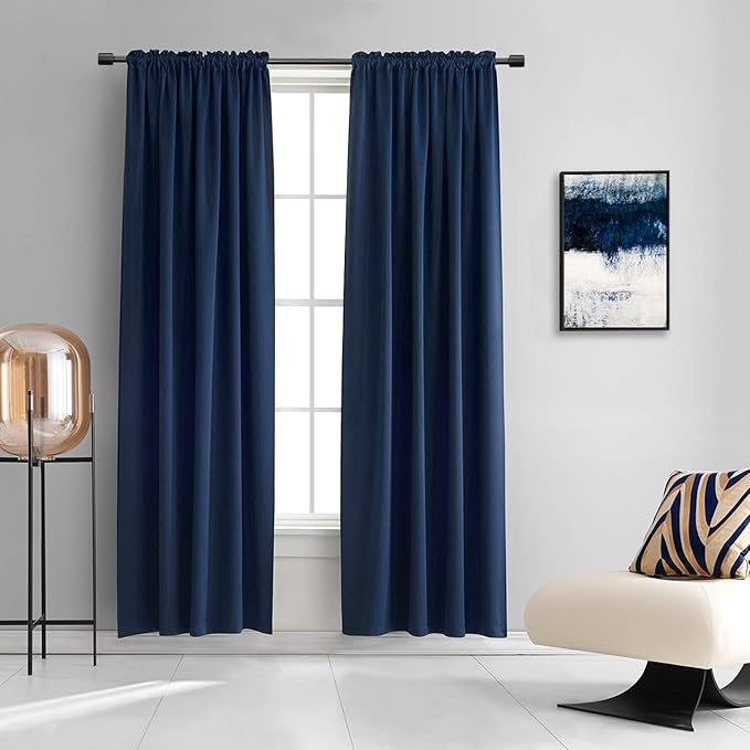 DONREN Dark Blue Blackout Curtains for Living Room - Rod Pocket Thermal Insulated Room Darkening Curtains for Dining Room (42 x 84 Inch,Set of 2 Panels) by DONREN