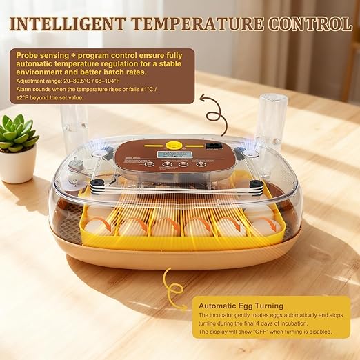 3rd Gen - 24 Egg Automatic Incubator, Stage-Based Adaptive Humidity with Auto-Refill, Stable Temp Control, Flexible Spacing, Adjustable Auto Turning & Lockdown, Custom Incubation Days, Candler, Alarm - Image 6