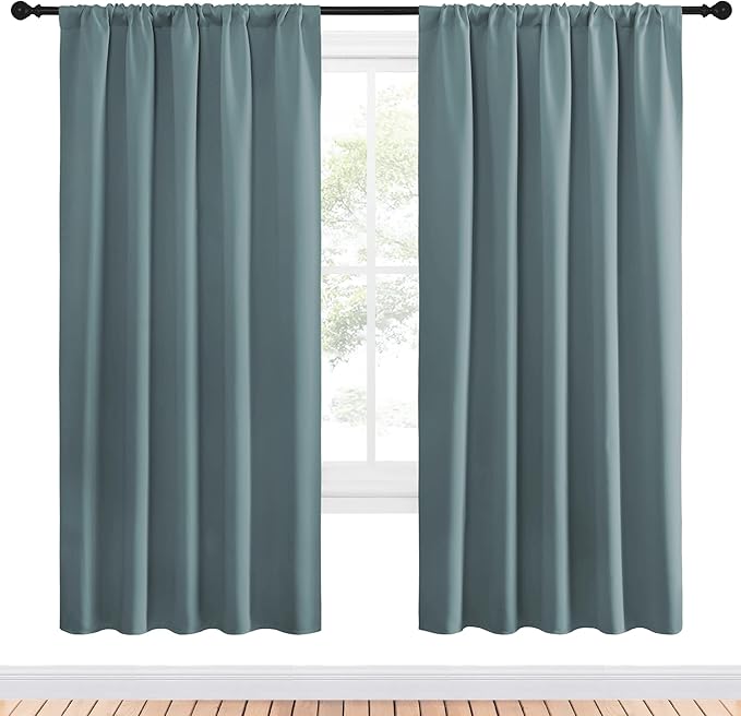 NICETOWN Greyish Blue Blackout Curtains Panels for Window, Thermal Insulated Rod Pocket Blackout Drapes/Draperies for Living Room (2 Panels, W52 x L72 inches) - Image 2