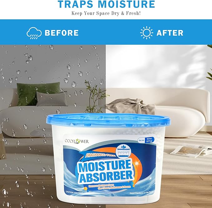6-Pack Moisture Absorber, 9.8 oz (277g), Traps Moisture & Humidity, Portable Dehumidifier for Closets, Bathrooms, Toilets, Study Rooms, RVs, Basements - Image 5