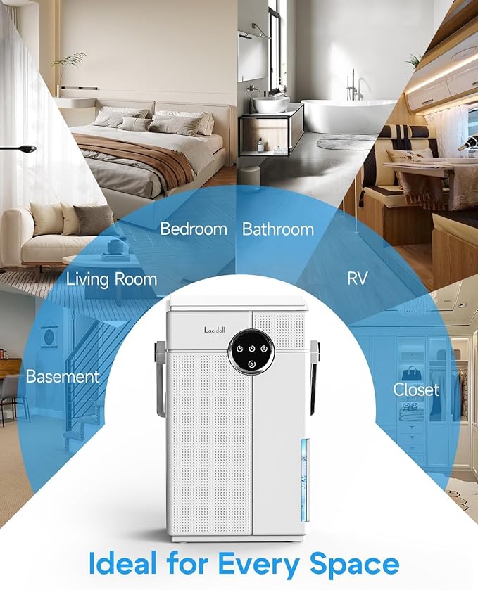 Small Dehumidifier with Drain Hose, Portable Dehumidifier for Bathroom, 118oz Dehumidifiers for Home 800 sq ft with 7 Colorful Light, Quiet Dehumidifiers for Bedroom RV Closet Basement,White - Image 8