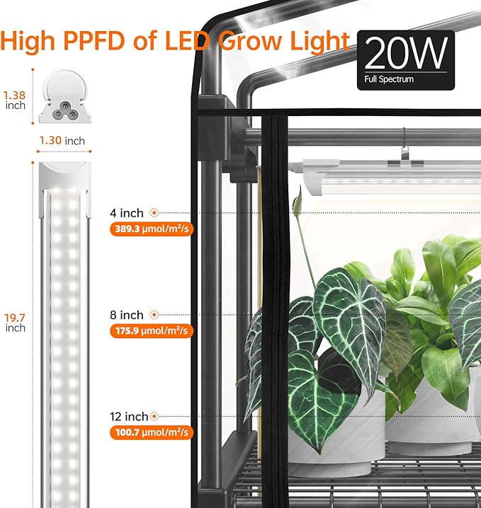 Bstrip Indoor Greenhouse with Grow Light, Mini Green House with 4 Pack 20W Full Spectrum Plant Lights with Timer, Plant Shelf with Tent for Indoor Plant, Seed Starting, Seed Tray, 27.2"x19.9"x61.8" - Image 4
