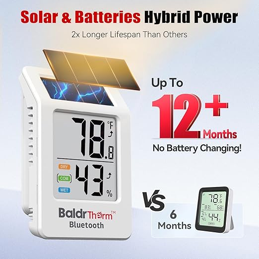 BaldrTherm Bluetooth Thermometer Wireless, Smart Thermometer with App Control, 200ft Coverage, Offline Storage, Trend Charts, Real-Time Alerts for Home, Pet Cage, Indoor/Outdoor Use, White, 1pack - Image 2