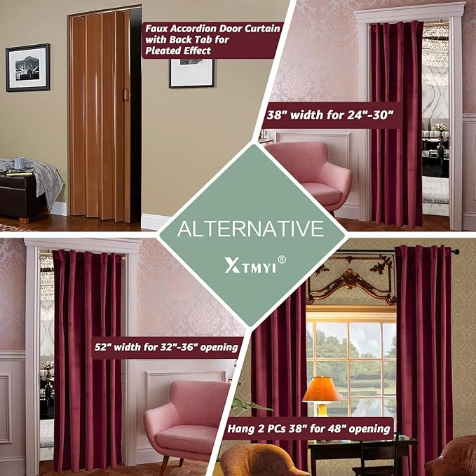 Burgundy Curtains for Bedroom,Blackout Velvet Victorian Room Darkening Insulating Thermal Drapes for Living Room,Back Tab Rod Pocket Single Curtain Panel,52 in Wide by 80 inch Long,Dark Wine Red - Image 2