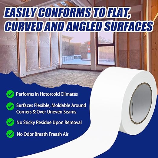 2 Roll, White Vapor Barrier Tape, 4" Wide x 180' Long, PE 9 mm Polyethylene Tape, for Stucco Waterproof Moisture Barriers Seal and Seam, for Crawlspaces, Insulation Repairs & Plastic Liners - Image 6