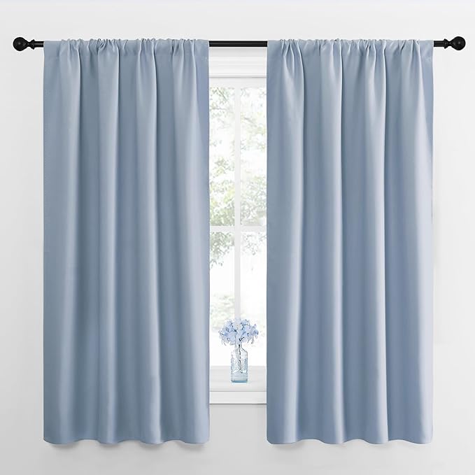 NICETOWN Window Curtains for Bedroom, Vintage Blue, 2 Panels, W42 x L48 -Inch, Home Decoration Thermal Insulated Rod Pocket Blackout Blinds & Drapes for Small Windows by NICETOWN