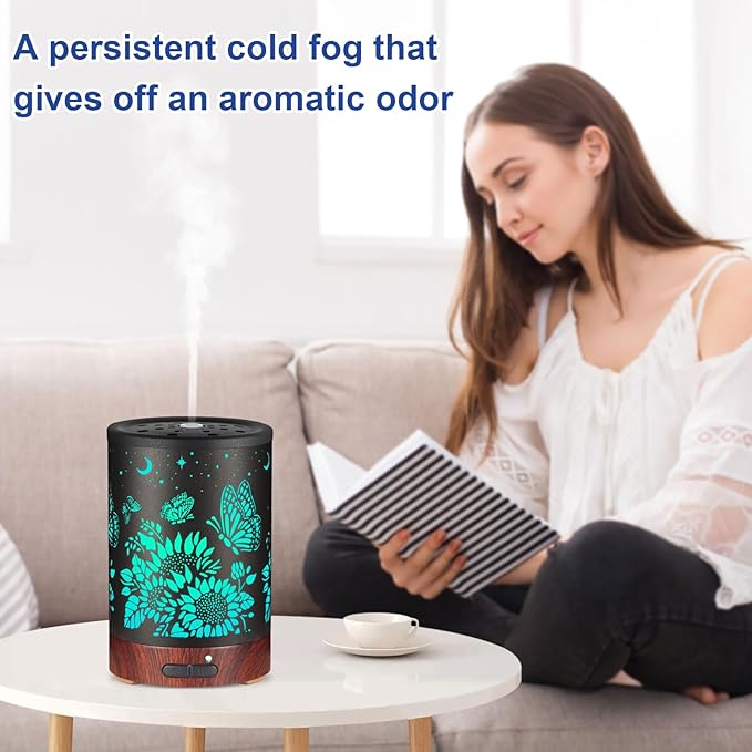 Essential Oil Diffuser- Aromatherapy Diffuser with7 Colors Light and Auto-Off for Women Metal Cool Mist Humidifier for Home and Office for Mom Women（Sunflower + Butterfly） - Image 4