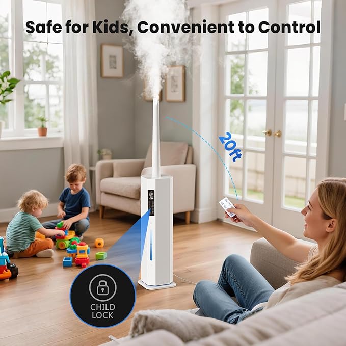 Humidifiers for Bedroom - GloryAir 2.38Gal/9L Top Fill Cool Mist Humidifier for Large Room 500ft² 120H Last with Auto Mode 7-Color Light Humidistat Aroma Box Quiet Humidifiers for Plants Baby & Adults - Image 8