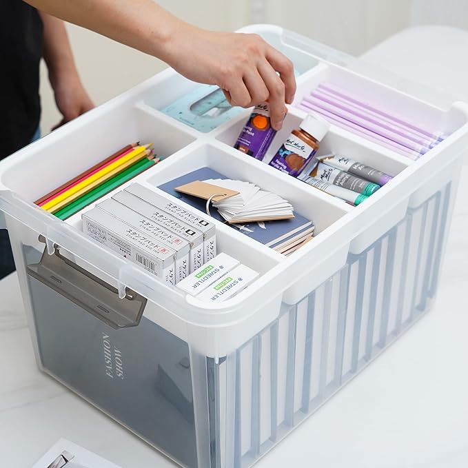Citylife 32 QT Plastic Storage Box with Removable Tray Craft Organizers and Storage Clear Storage Container for Organizing Bead, Tool, Sewing, Playdoh - Image 4