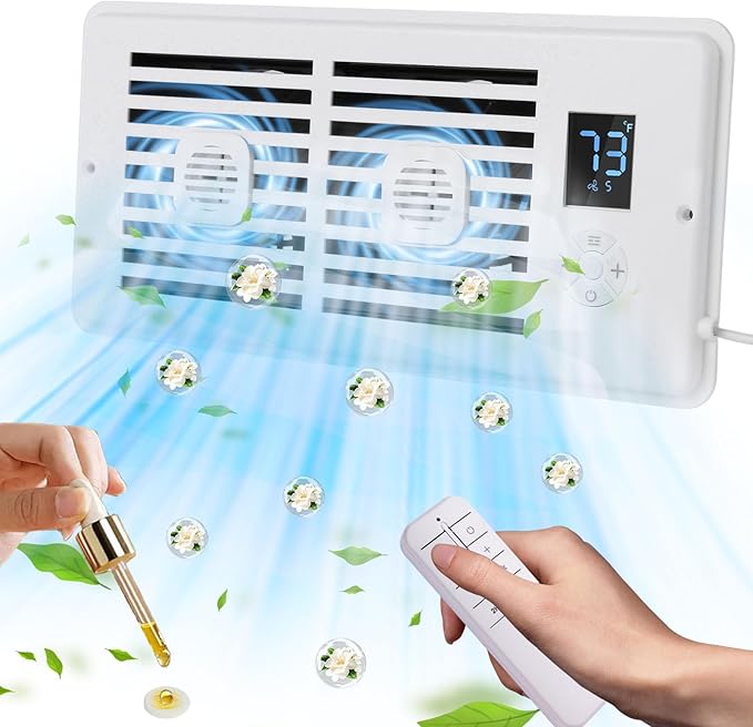 Register Booster Fan Fits 4" x 10" Register Holes, Vent Fan with DIY Scent Diffuser,Quiet 10-Speed Smart Heating Cooling AC with LCD Screen,Remote Control and Thermostat Control for Home,Wall,Floor by ServetoMakeYourLifeEasier