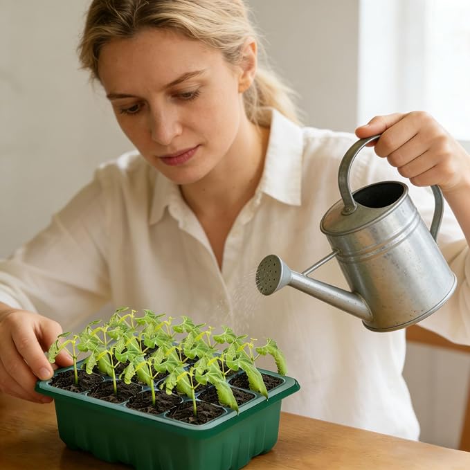Seed Trays Seeding Starter Tray, Plant Nursery Pot with Humidity Control Lid, Easy Transplanting for Greenhouse Temperature Flowering Herb Crops Germination (6-Pack Green with Lights) - Image 7