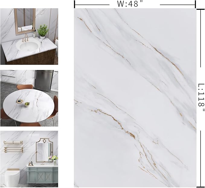 Extra Wide Marble Contact Paper 48"x118" White Marble Peel and Stick Wallpaper Self Adhesive Removable Marble Sticker Countertop Waterproof Granite Wallpaper for Laminate Sheets Cabinet Covers - Image 7