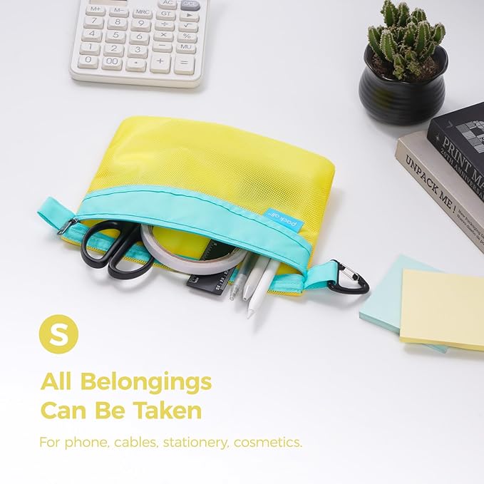 pack all Water-resistant Material Zipper Pouch, Mesh Zipper Bag for Storage, Travel, Office (Small, Yellow) - Image 4