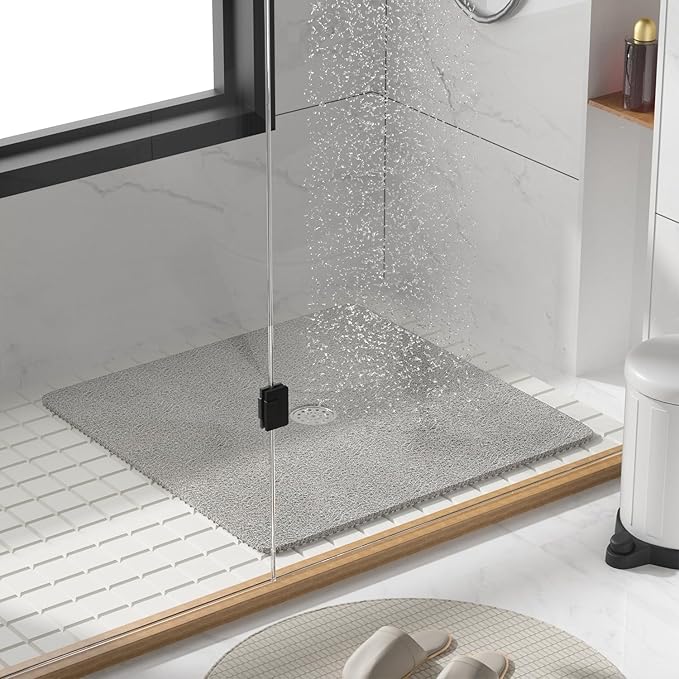 Square Shower Mat, 24''X24'' Super Non Slip Shower Mats for Inside Shower, Soft PVC Loofah Bath Mat Without Suction Cups for Tub, Quick-Dry, Easy Clean Bathroom Floor Accessories, Grey - Image 8