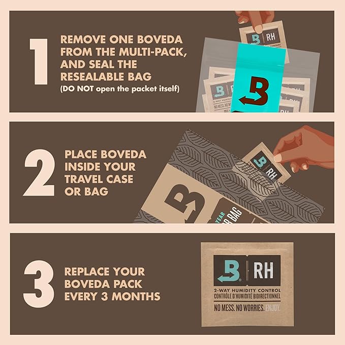 Boveda 75% Two-Way Humidity Control Packs For Storing Up to 5 Items – Size 8 – 10 Pack – For Small Non-Plastic Travel Cases – Moisture Absorbers – Humidifier Packs in Resealable Bag - Image 3