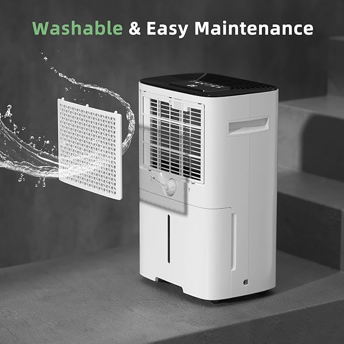 HOGARLABS Smart Dehumidifier for Basement Home, Silent Dehumidifier with Drain Hose & Water Tank, Intelligent Humidity Control, 24H Timer, for Large Room Bathroom Bedroom. (50 Pints Dehumidifier) - Image 7